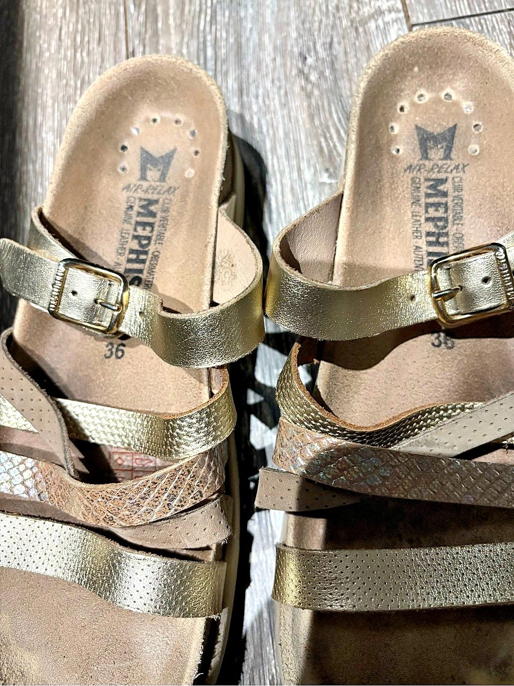Mephisto Women's Strappy Sandals Gold & Brown EU 36